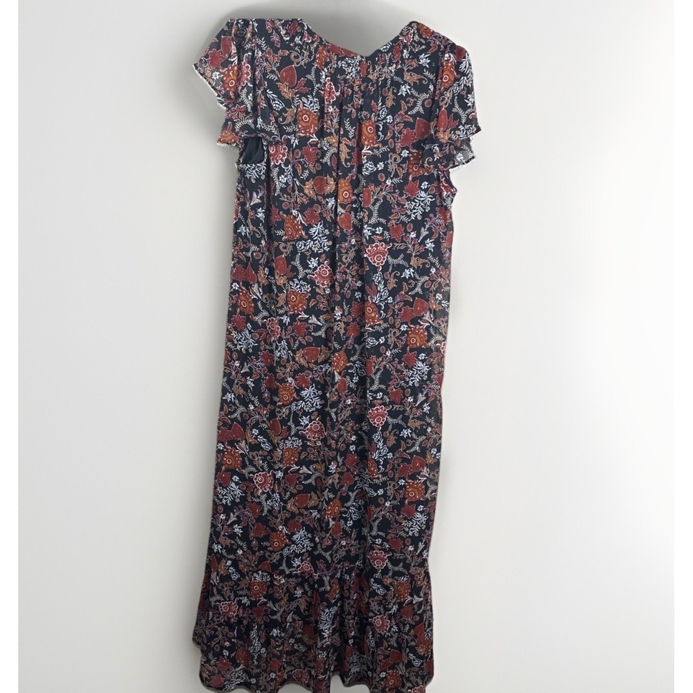 Cloth And Portrait Dress L Floral Fall Sleeveless Hi Low Maxi rust Black Slip - Picture 6 of 9
